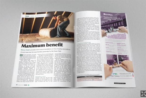 inside of a magazine with Knauf advert