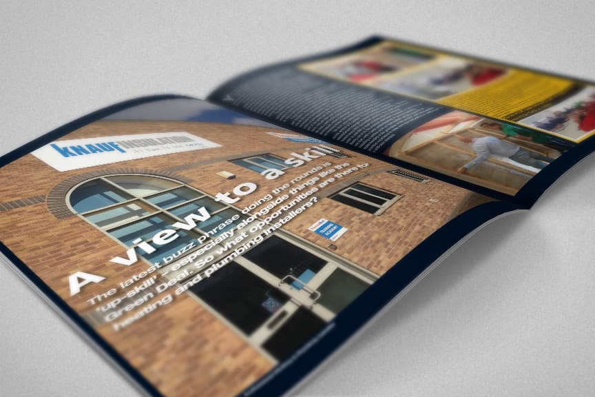 inside of a magazine with Knauf advert