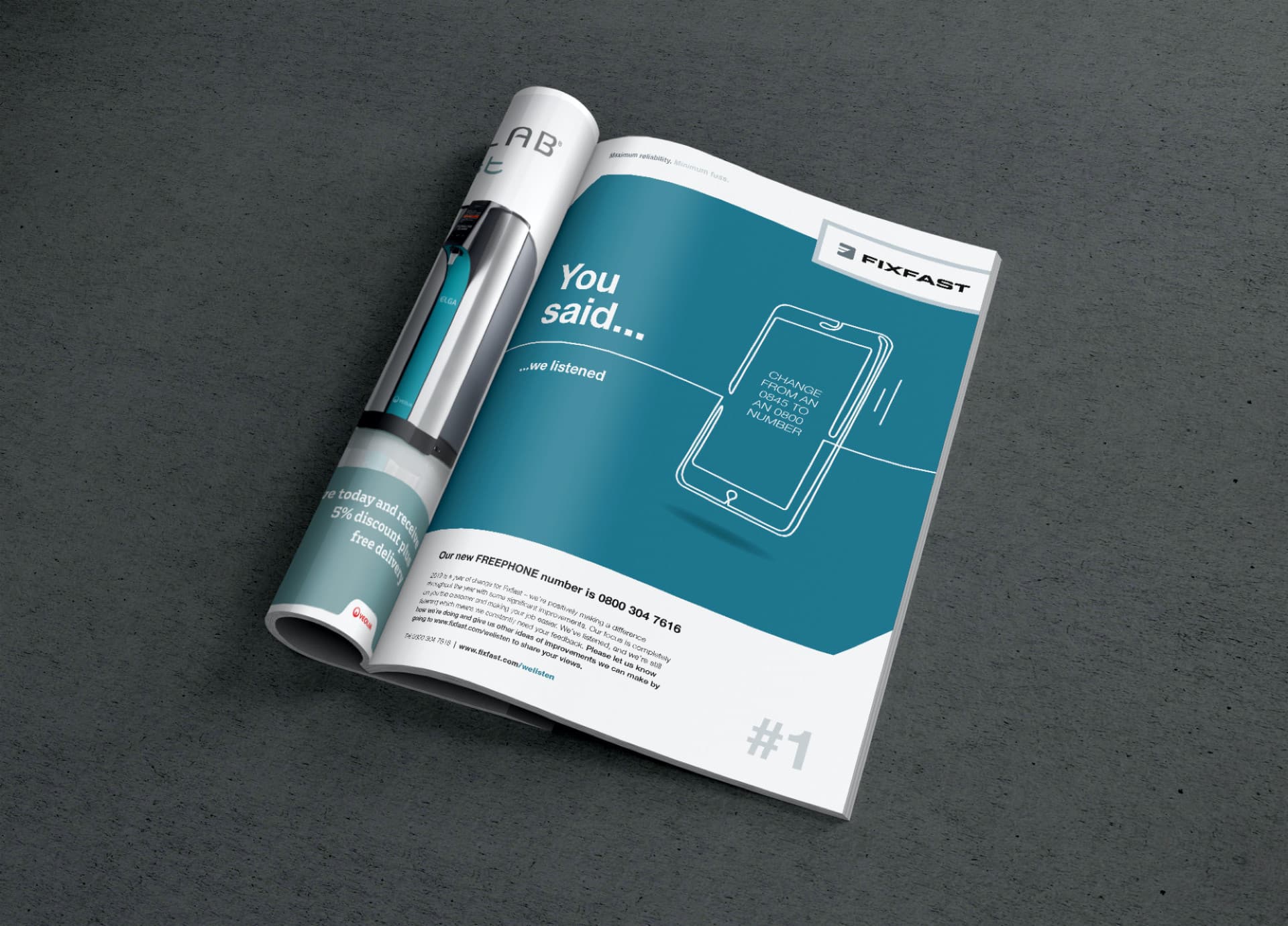 Inside of a magazine showing a Fixfast advert