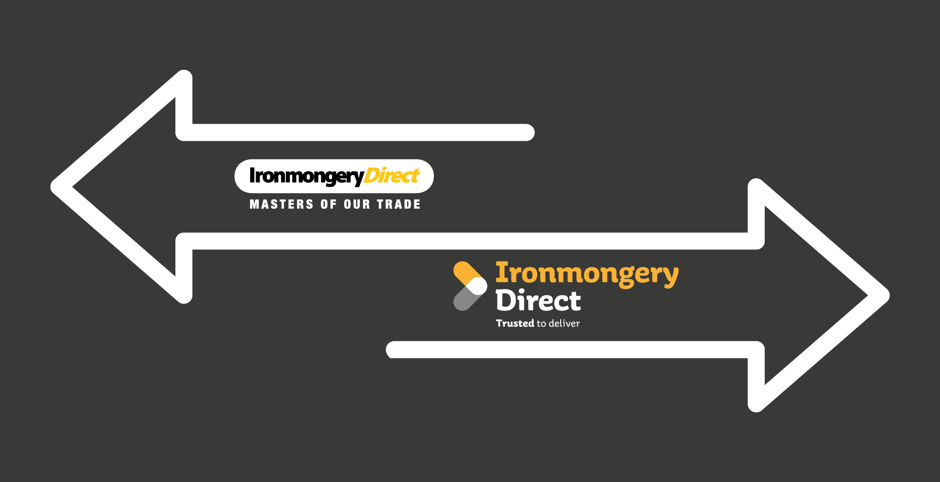 two arrows showing the Ironmongery direct old and new logos